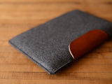 MacBook Air Sleeve - Charcoal Grey Wool Felt & Brown Leather Patch