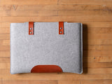MacBook Pro Sleeve - Gray Felt & Brown Leather Patch, Straps by byrd & belle