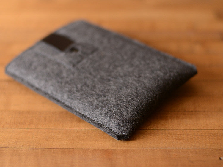 Kindle Paperwhite, Kindle Fire, Sleeve -  Charcoal Gray Felt & Black Leather Strap by byrd & belle