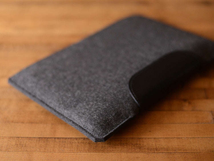 MacBook Air Sleeve - Charcoal Grey Wool Felt & Black Leather Patch by byrd & belle