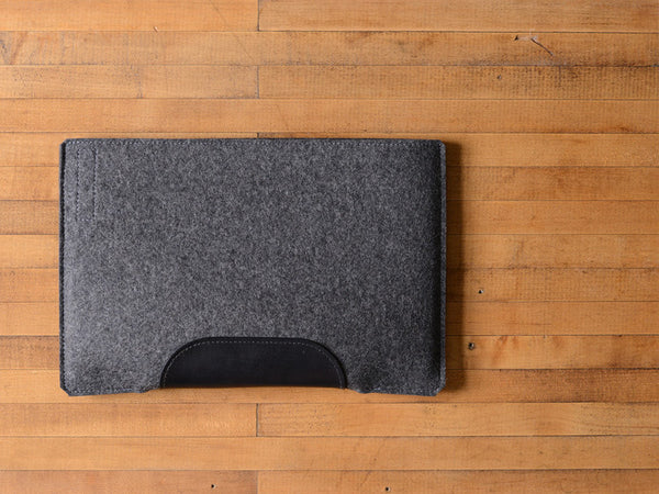 MacBook Air Sleeve - Charcoal Grey Felt & Black Leather Patch by byrd & belle