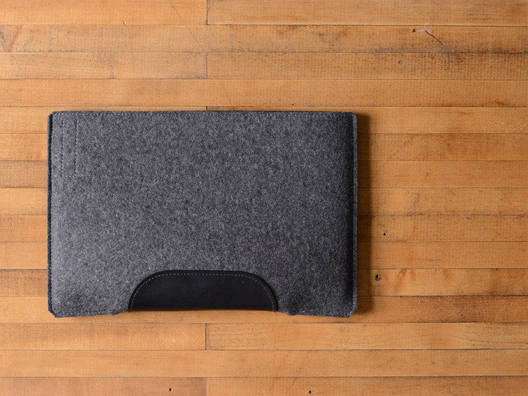 MacBook Air Sleeve - Charcoal Grey Felt & Black Leather Patch by byrd & belle