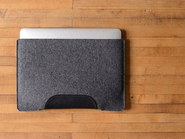 MacBook Air Sleeve - Charcoal Felt & Black Leather Patch by byrd & belle