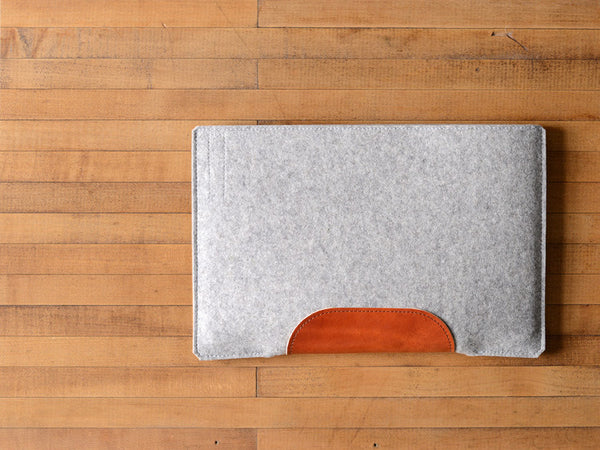 MacBook Air Sleeve - Grey Felt & Brown Leather Patch by byrd & belle