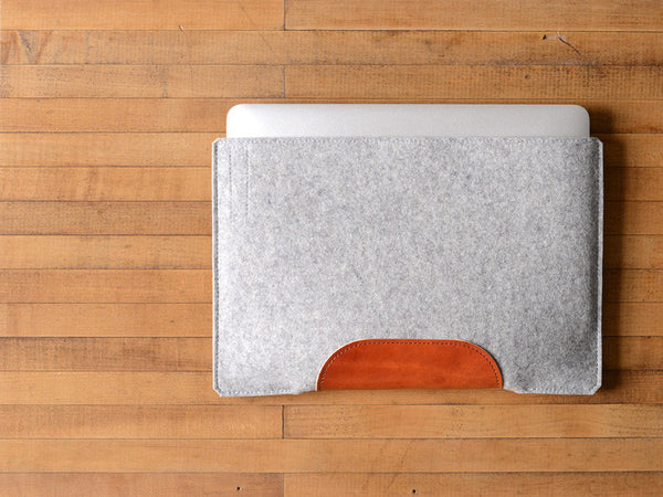 MacBook Air Sleeve - Grey Felt & Brown Leather Patch by byrd & belle