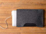 MacBook Air Sleeve - Charcoal Grey Felt & Black Leather Patch by byrd & belle