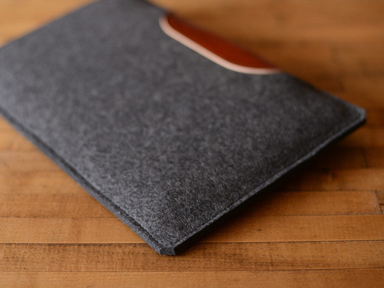 MacBook Air Sleeve - Charcoal Wool Felt & Brown Leather Patch by byrd & belle