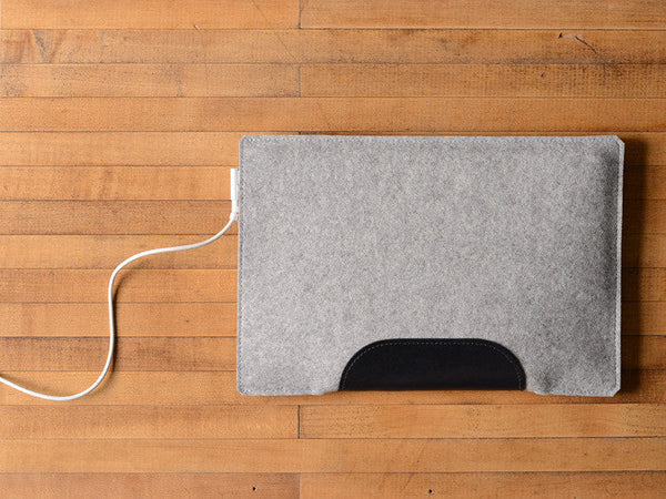 MacBook Air Sleeve - Grey Felt & Black Leather Patch by byrd & belle