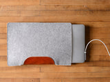 MacBook Air Sleeve - Grey Felt & Brown Leather Patch by byrd & belle