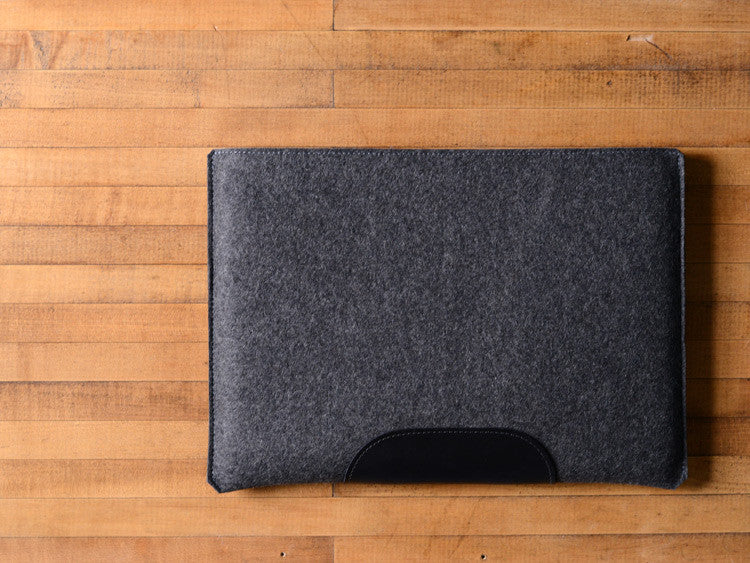 
MacBook Pro Sleeve - Charcoal Grey Felt & Black Leather Patch by byrd & belle

