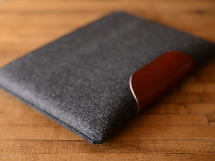 
MacBook Pro Sleeve - Charcoal Felt & Brown Leather Patch by byrd & belle
