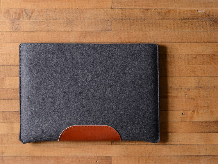 
MacBook Pro Sleeve - Charcoal Felt & Brown Leather Patch by byrd & belle
