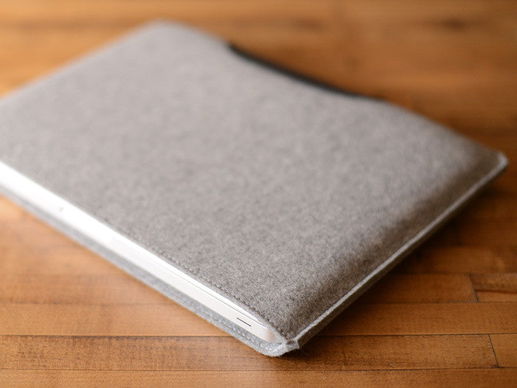 
MacBook Pro Sleeve - Gray Felt & Black Leather Patch by byrd & belle
