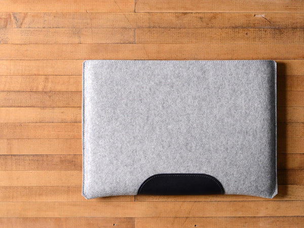 
MacBook Pro Sleeve - Gray Felt & Black Leather Patch by byrd & belle
