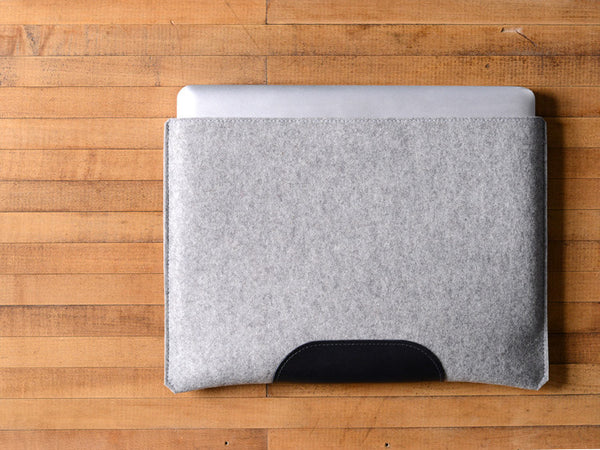 
MacBook Pro Sleeve - Gray Felt & Black Leather Patch by byrd & belle
