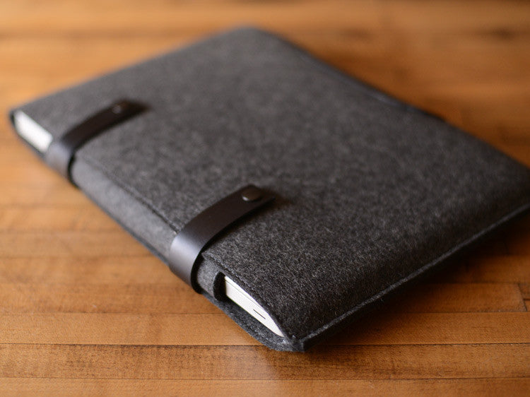 MacBook Pro Sleeve - Charcoal Grey Felt & Black Leather Patch, Straps by byrd & belle