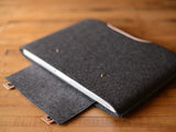 MacBook Pro Sleeve - Charcoal Felt & Brown Leather Patch, Straps