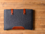 MacBook Pro Sleeve - Charcoal Gray Felt & Brown Leather Patch, Straps