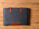 MacBook Pro Sleeve - Charcoal Grey Felt & Brown Leather Patch, Straps