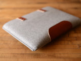 MacBook Pro Sleeve - Grey Wool Felt & Brown Leather Patch, Straps by byrd & belle