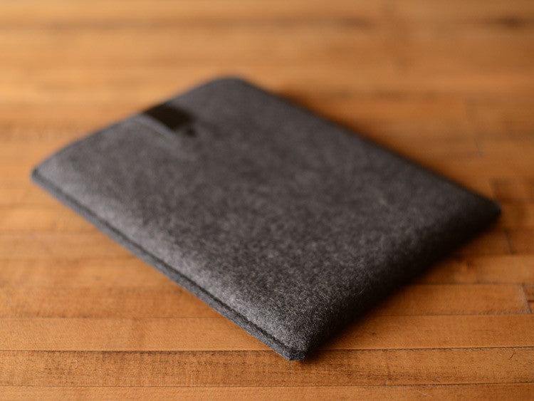 iPad Sleeve - Charcoal Felt & Black Leather Strap by byrd & belle