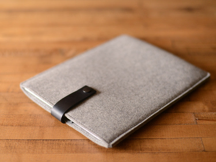 iPad Sleeve - Grey Felt & Black Leather Strap by byrd & belle