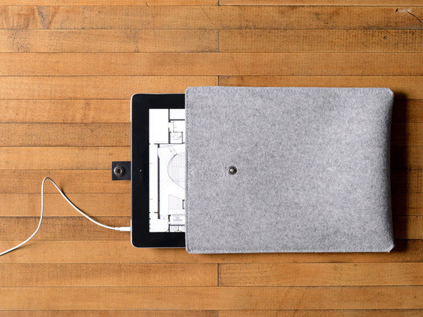 iPad Sleeve - Grey Felt & Black Leather Strap by byrd & belle